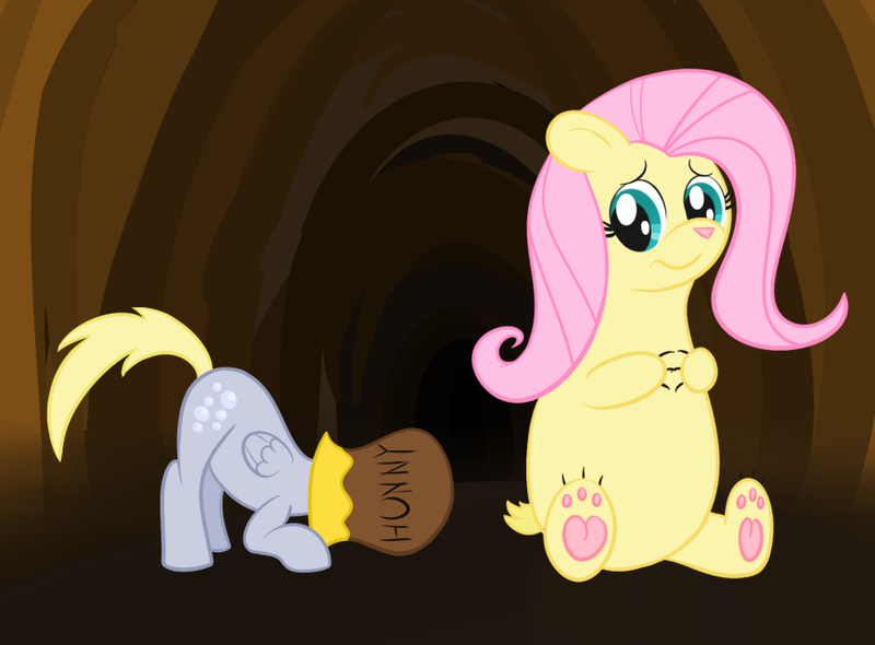 Size: 868x640 | Tagged: artist:hip-indeed, bear, bearified, crossover, derpibooru import, derpy hooves, flutterbear, fluttershy, honey, paws, safe, species swap, underpaw, winnie the pooh