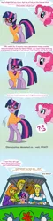 Size: 540x2250 | Tagged: safe, artist:glancojusticar, derpibooru import, pinkie pie, twilight sparkle, earth pony, pony, unicorn, bipedal, clothes, comic, crossover, daphne blake, dialogue, eyes closed, female, fred jones, glasses, male, mare, open mouth, purple text, raised hoof, scooby doo, shaggy rogers, smiling, speech bubble, sweater