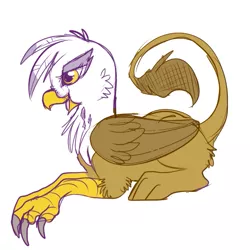 Size: 555x555 | Tagged: safe, artist:lulubell, derpibooru import, gilda, gryphon, claws, profile, prone, simple background, solo, white background