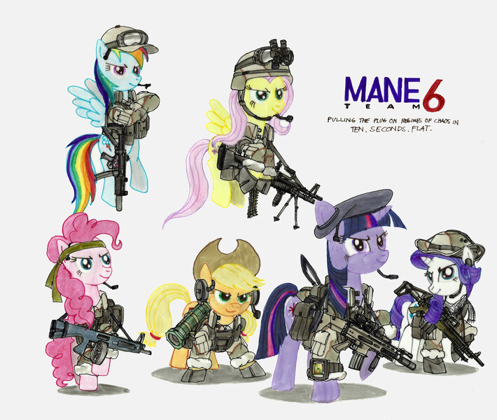 Size: 1280x1081 | Tagged: aa12, applejack, artist:buckweiser, at4, beret, derpibooru import, eotech, fluttershy, fn scar, gun, heckler and koch, holographic sight, m14, m14 dmr, m60, machine gun, military, mp5sd, pinkie pie, rainbow dash, rarity, rifle, rocket launcher, safe, shotgun, submachinegun, suppressor, twilight sparkle, weapon