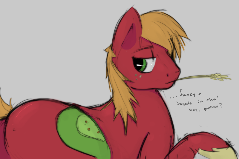 Size: 1200x800 | Tagged: suggestive, artist:dovne, derpibooru import, big macintosh, earth pony, pony, big backintosh, colored, male, plot, solo, solo male, stallion