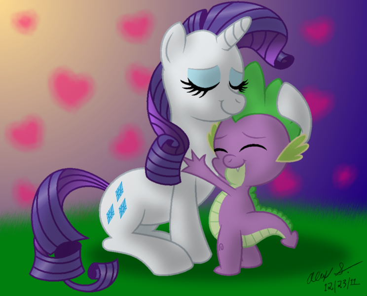 Size: 1024x826 | Tagged: safe, artist:aleximusprime, derpibooru import, rarity, spike, female, interspecies, male, shipping, sparity, straight