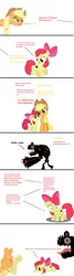 Size: 1033x3832 | Tagged: apple bloom, applejack, artist:ponypon, crossover, derpibooru import, patapon, safe