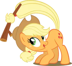 Size: 1024x933 | Tagged: safe, artist:mysteriouskaos, derpibooru import, applejack, earth pony, pony, may the best pet win, crouching, fetch, prehensile tail, simple background, solo, tail hold, transparent background, vector