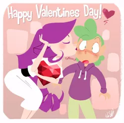 Size: 600x594 | Tagged: safe, artist:nickswift, derpibooru import, rarity, spike, female, humanized, male, shipping, sparity, straight, text, valentine's day