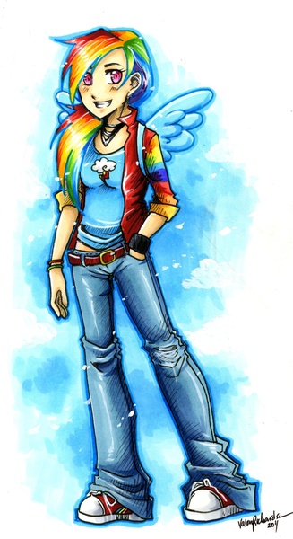 Size: 1284x2355 | Tagged: artist:valen-larae, clothes, converse, derpibooru import, humanized, jacket, jeans, rainbow dash, safe, shoes, sneakers, solo, winged humanization, wristband