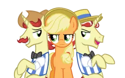 Size: 895x558 | Tagged: applejack, artist:u1fric, derpibooru import, flam, flim, flim flam brothers, flimflamjack, safe, simple background