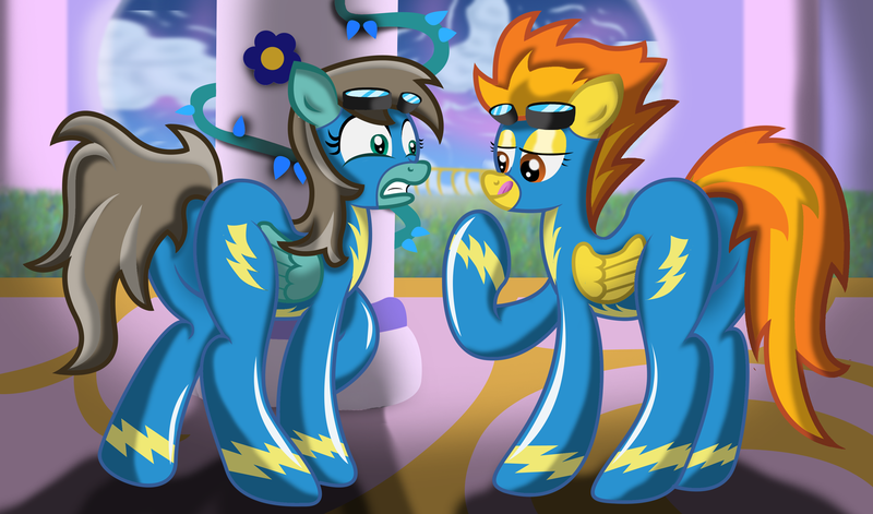 Size: 1700x1000 | Tagged: questionable, artist:ziemniax, derpibooru import, spitfire, oc, canon x oc, implied lesbian, plot, show accurate, show accurate porn, wonderbolts