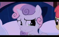 Size: 1680x1050 | Tagged: apple bloom, caption, derpibooru import, edit, edited screencap, screencap, stare master, suggestive, sweetie belle, vulgar, youtube caption