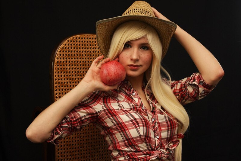 Size: 1280x853 | Tagged: applejack, artist:maria sergashova, cosplay, derpibooru import, human, irl, irl human, obligatory apple, photo, russian, safe, solo