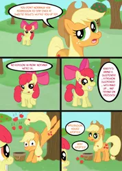 Size: 1650x2320 | Tagged: apple bloom, applebucking, applejack, artist:akeel465, comic, derpibooru import, dialogue, safe