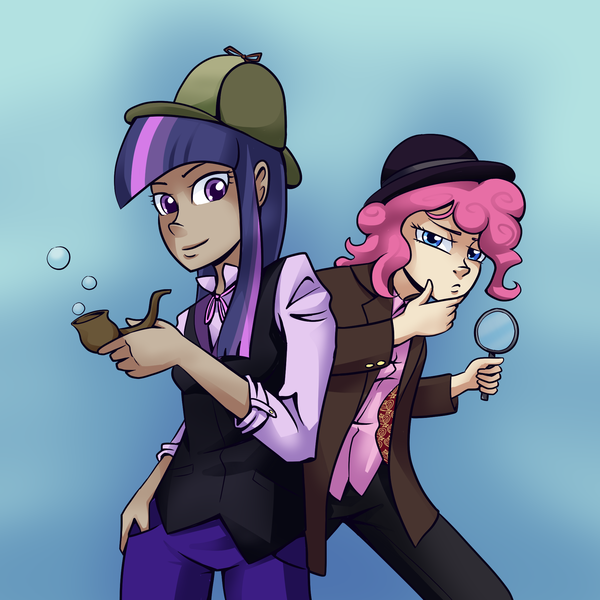 Size: 2000x2000 | Tagged: artist:7nights, derpibooru import, detective, high res, humanized, pinkie pie, safe, twilight sparkle