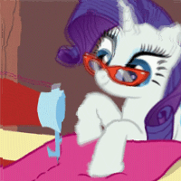 Size: 200x200 | Tagged: animated, cropped, datamosh, derpibooru import, edit, edited screencap, glasses, glitch, rarity, rarity's glasses, safe, screencap, sewing machine, solo, suited for success, wat