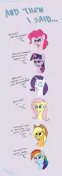 Size: 783x2223 | Tagged: safe, artist:pooryorick, derpibooru import, applejack, fluttershy, pinkie pie, rainbow dash, rarity, twilight sparkle, pony, bust, female, gray background, mane six, mare, portrait, simple background