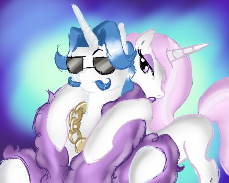 Size: 819x655 | Tagged: safe, artist:arnachy, derpibooru import, fancypants, fleur-de-lis, pony, unicorn, abstract background, fancyfleur, female, male, mare, pimp, shipping, stallion, straight, sunglasses