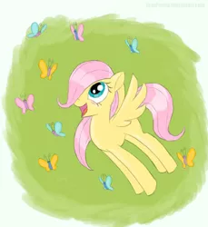 Size: 750x818 | Tagged: artist:pooryorick, blank flank, butterfly, derpibooru import, filly, fluttershy, hair over one eye, looking at something, looking up, open mouth, safe, so many wonders, spread wings, wings