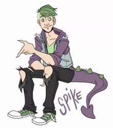 Size: 500x569 | Tagged: artist:tenaciousbee, claws, converse, derpibooru import, human, humanized, male, safe, shoes, spike, tailed humanization