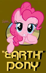 Size: 3357x5239 | Tagged: safe, artist:tygerbug, derpibooru import, pinkie pie, earth pony, pony, female, fourth wall, looking at you, mare, photoshop, poster, solo