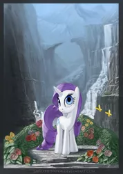 Size: 752x1055 | Tagged: artist:saurabhinator, derpibooru import, rarity, safe, scenery, solo, waterfall