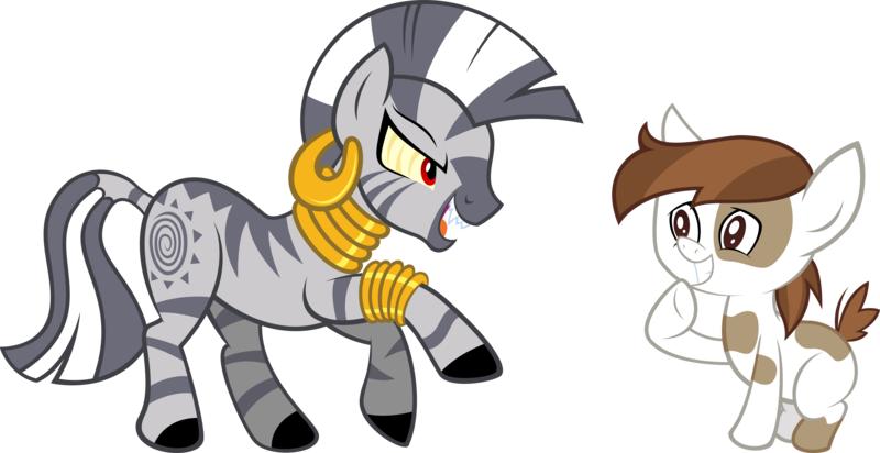 Size: 7535x3883 | Tagged: safe, artist:echo-and-hazel-ponis, artist:tygerbug, derpibooru import, pipsqueak, zecora, earth pony, pony, zebra, colt, fangs, female, male, photoshop, simple background, transparent background, vector