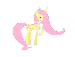 Size: 3333x2500 | Tagged: safe, artist:nianara, derpibooru import, angel bunny, fluttershy, alicorn, pony, alicornified, duo, female, fluttercorn, high res, hoof shoes, jewelry, mare, pet, peytral, race swap, raised hoof, simple background, tiara, transparent background