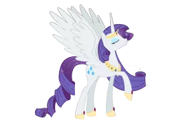 Size: 3333x2500 | Tagged: safe, artist:nianara, derpibooru import, rarity, alicorn, pony, alicornified, eyes closed, female, high res, hoof shoes, mare, peytral, race swap, raricorn, simple background, solo, transparent background