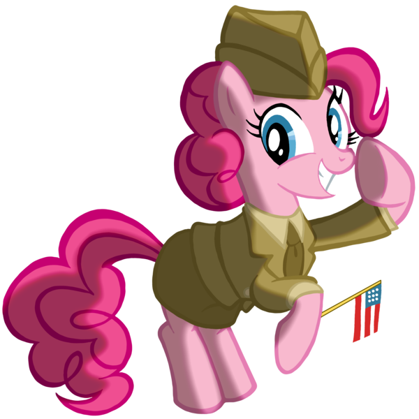 Size: 8258x8258 | Tagged: safe, artist:tygerbug, derpibooru import, pinkie pie, earth pony, pony, absurd resolution, american flag, clothes, cute, female, flag, hat, mare, patriotic, photoshop, salute, simple background, skirt, smiling, solo, transparent background, uniform, united states, world war ii