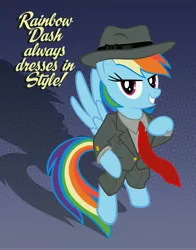 Size: 5500x7000 | Tagged: safe, artist:echo-and-hazel-ponis, artist:tygerbug, derpibooru import, rainbow dash, pegasus, pony, abstract background, absurd resolution, clothes, costume, female, hat, mare, photoshop, poster, rainbow dash always dresses in style, solo, suit, vector