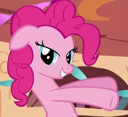 Size: 563x514 | Tagged: safe, derpibooru import, screencap, pinkie pie, earth pony, pony, cropped, female, lidded eyes, mare, solo