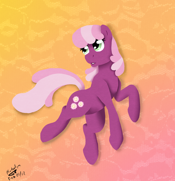 Size: 900x933 | Tagged: safe, artist:kudalyn, derpibooru import, cheerilee, earth pony, pony, abstract background, female, looking back, mare, solo