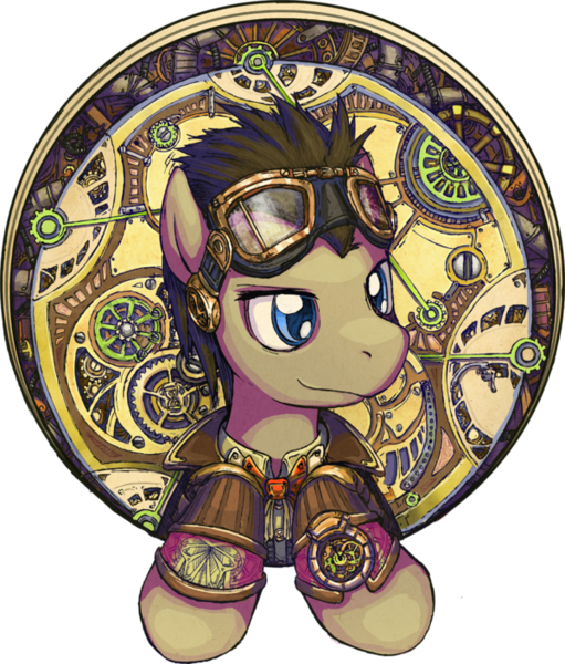 Size: 600x704 | Tagged: artist:saturnspace, clockwise whooves, derpibooru import, doctor whooves, goggles, safe, steampunk, time turner