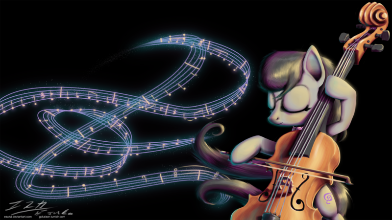 Size: 2000x1125 | Tagged: safe, artist:esuka, derpibooru import, octavia melody, earth pony, pony, cello, eyes closed, female, mare, music, music notes, musical instrument, photoshop, solo, wallpaper