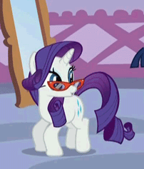 Size: 202x237 | Tagged: animated, cropped, derpibooru import, glasses, jumping, jumping in place, loop, pronking, rarity, rarity's glasses, safe, screencap, solo focus, suited for success