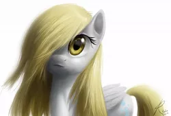 Size: 1152x778 | Tagged: safe, artist:raikoh, derpibooru import, derpy hooves, pegasus, pony, epic derpy, female, hair over one eye, mare, photoshop, simple background, solo, white background