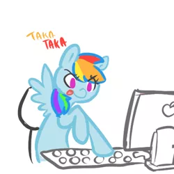 Size: 450x450 | Tagged: artist:mt, computer, derpibooru import, pony keyboard, rainbow dash, safe, solo, typing