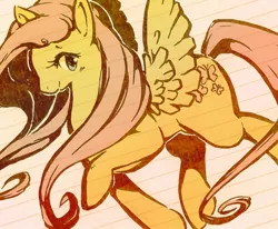 Size: 500x412 | Tagged: safe, artist:mi-eau, derpibooru import, fluttershy, pegasus, pony, female, lined paper, mare, photoshop, solo, traditional art