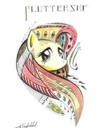 Size: 2550x3300 | Tagged: artist:escagorouge, derpibooru import, fluttershy, high res, safe, solo, traditional art