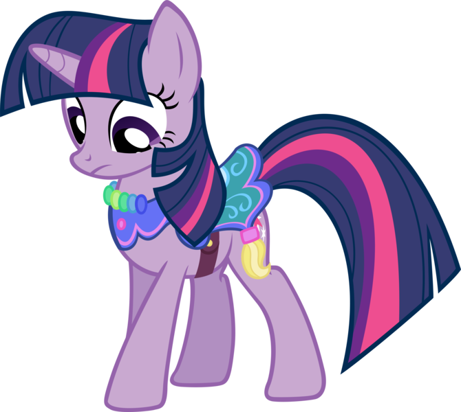 Size: 5107x4571 | Tagged: safe, artist:yenshin, derpibooru import, twilight sparkle, pony, unicorn, the ticket master, absurd resolution, clothes, dress, female, gimp, mare, saddle, simple background, solo, tack, transparent background, unicorn twilight