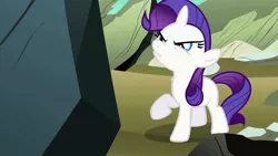 Size: 1264x711 | Tagged: blank flank, derpibooru import, destiny rock, filly, foal, rarity, safe, screencap, scrunchy face