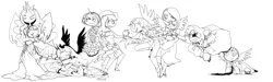 Size: 2000x600 | Tagged: applejack, artist:sjui00, derpibooru import, derpy hooves, fluttershy, humanized, monochrome, pinkie pie, princess celestia, princess luna, rainbow dash, rarity, safe, twilight sparkle