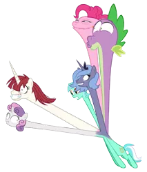 Size: 1768x2079 | Tagged: abomination, body horror, chimera, derp, derpibooru import, faic, hydra pony, lauren faust, long neck, lunaughty, lyra heartstrings, multiple heads, mutant, nightmare fuel, nope, oc, oc:fausticorn, pinkie pie, princess luna, s1 luna, safe, six heads, spike, sweetie belle, wat, we have become one, what has science done, you need me