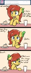 Size: 648x1487 | Tagged: artist:sirachanotsauce, ask, cake, comic, derpibooru import, glass, milk, oc, oc:sirachi, safe, unofficial characters only