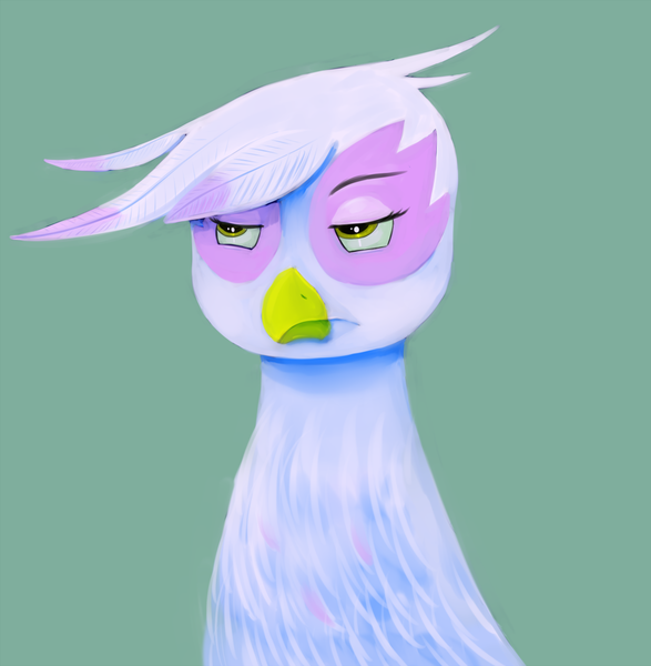 Size: 979x1000 | Tagged: safe, artist:sb, derpibooru import, gilda, gryphon, bust, female, green background, image, png, portrait, simple background, solo, unimpressed