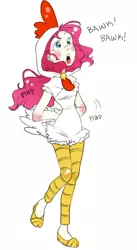 Size: 480x873 | Tagged: animal costume, artist:zoe-productions, chicken, chicken pie, chicken suit, clothes, costume, derpibooru import, female, halloween, holiday, human, humanized, nightmare night, pinkie pie, safe, simple background, solo, white background