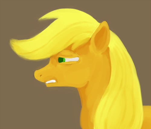 Size: 500x428 | Tagged: safe, artist:sb, derpibooru import, applejack, earth pony, pony, female, frustrated, mare, profile, simple background, solo