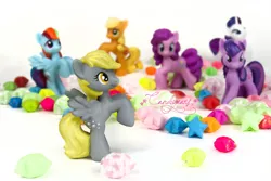 Size: 800x533 | Tagged: safe, derpibooru import, applejack, derpy hooves, pinkie pie, rainbow dash, rarity, twilight sparkle, pony, custom, irl, photo, toy