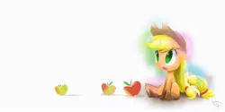 Size: 1008x504 | Tagged: apple, applejack, artist:yikomega, derpibooru import, filly, obligatory apple, safe, solo, younger