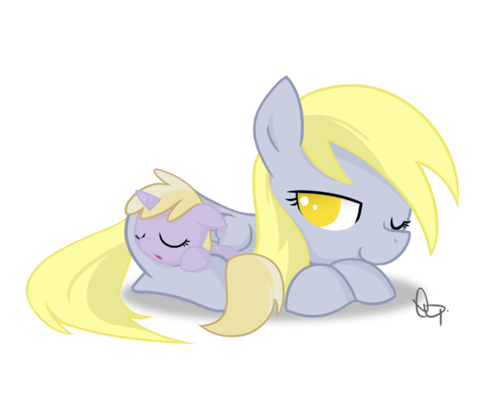 Size: 864x720 | Tagged: safe, artist:yikomega, derpibooru import, derpy hooves, dinky hooves, pegasus, pony, cute, equestria's best mother, female, mare