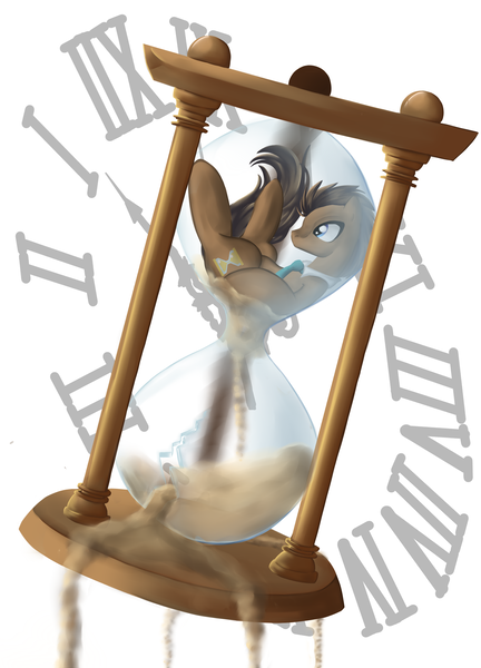 Size: 1800x2500 | Tagged: artist:rainbowscreen, clock, dead source, derpibooru import, doctor whooves, hourglass, safe, sand, solo, time turner