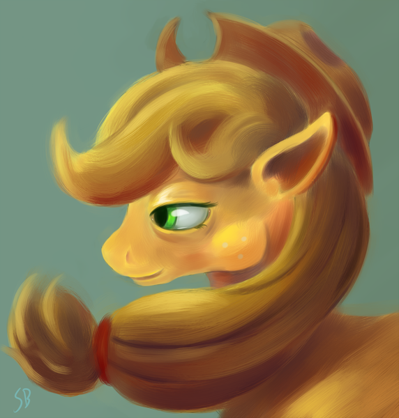 Size: 1431x1500 | Tagged: safe, artist:sb, derpibooru import, applejack, earth pony, pony, bust, female, mare, portrait, profile, solo